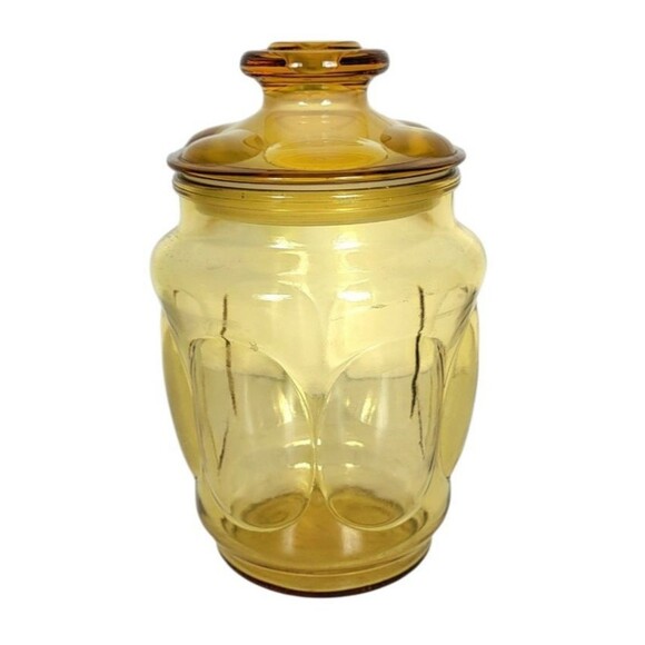 Vintage MCM Amber Glass Thumbprint Bubble Apothecary Canister Candy Jar 8" - Picture 4 of 12